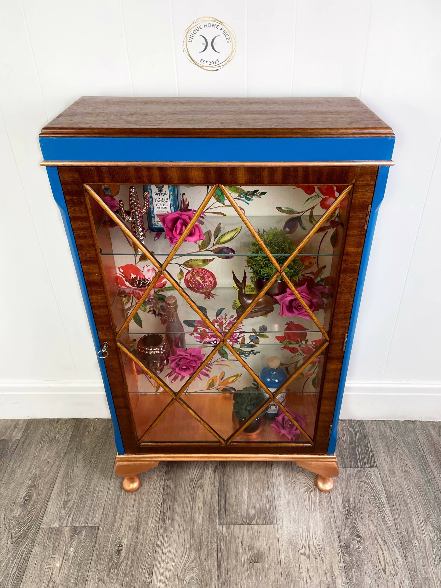 Blue Drinks Cabinet, Glass Fronted Display case
