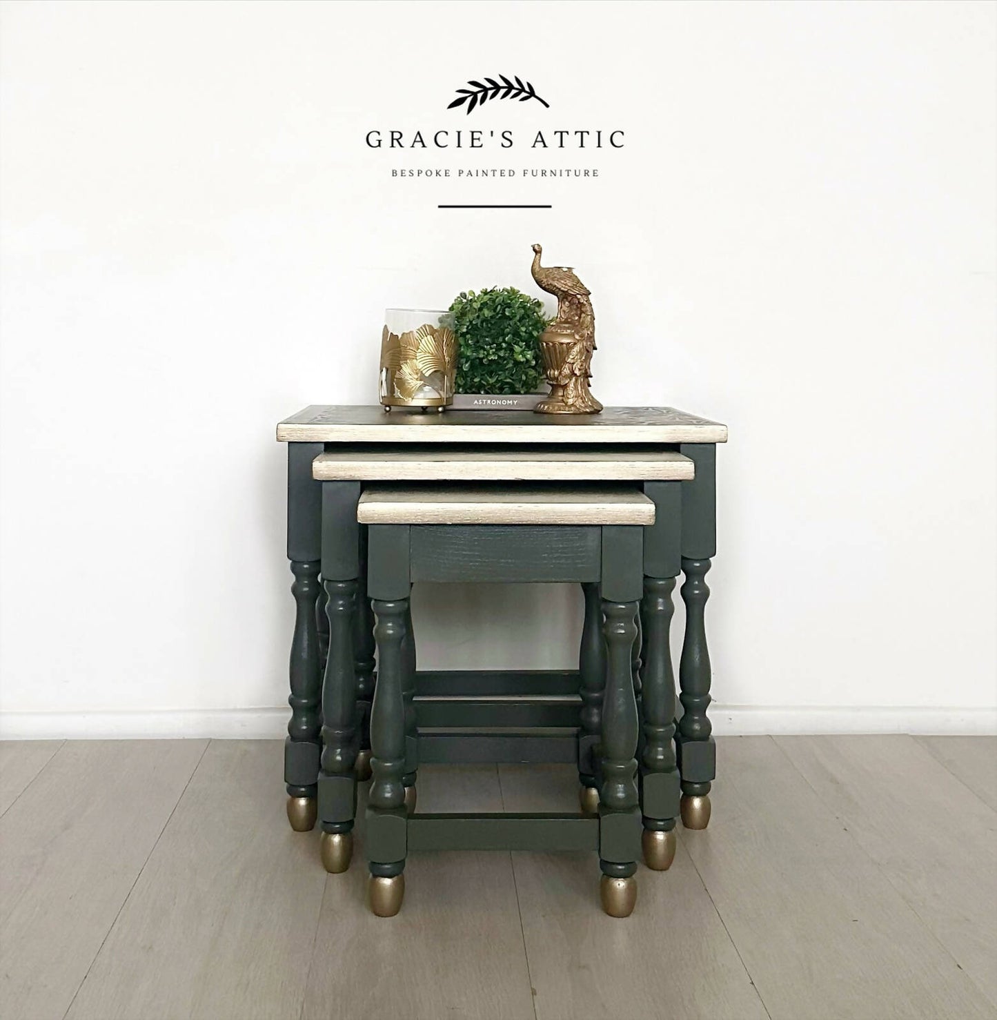 Nest of Tables, Olive Green and Gold