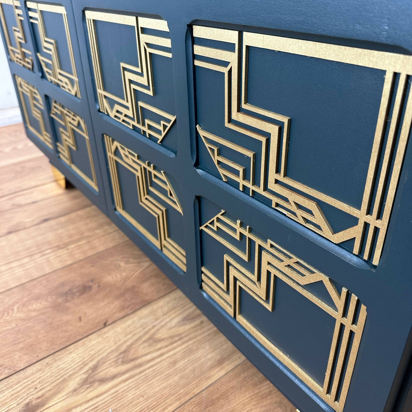 Nathan sideboard in deep teal, gold art deco, mid century, vintage, drink cabinet, media unit, dresser, cupboard, cocktail cabinet, navy blue retro