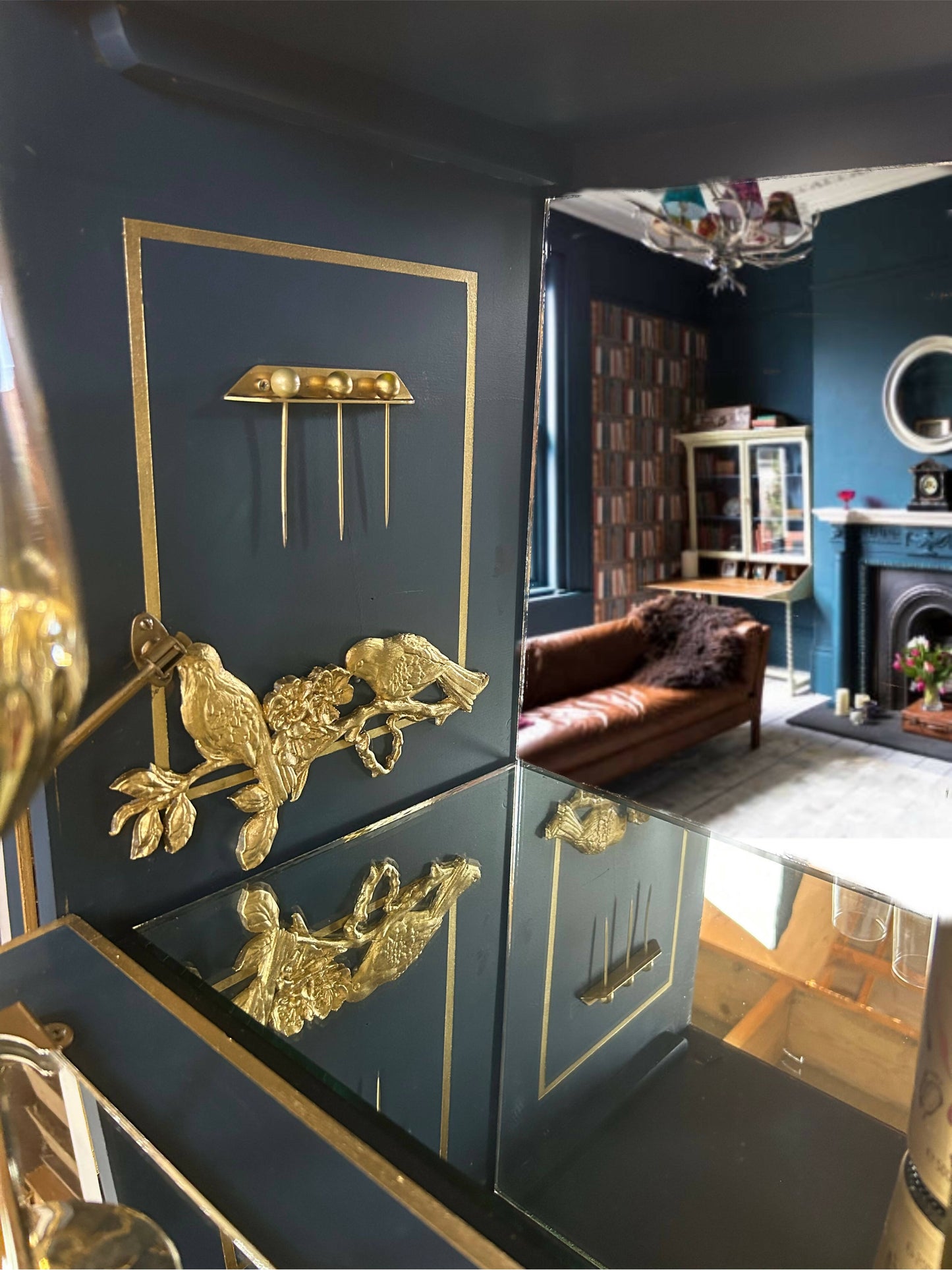 Blue and Gold Song Bird Cocktail Cabinet