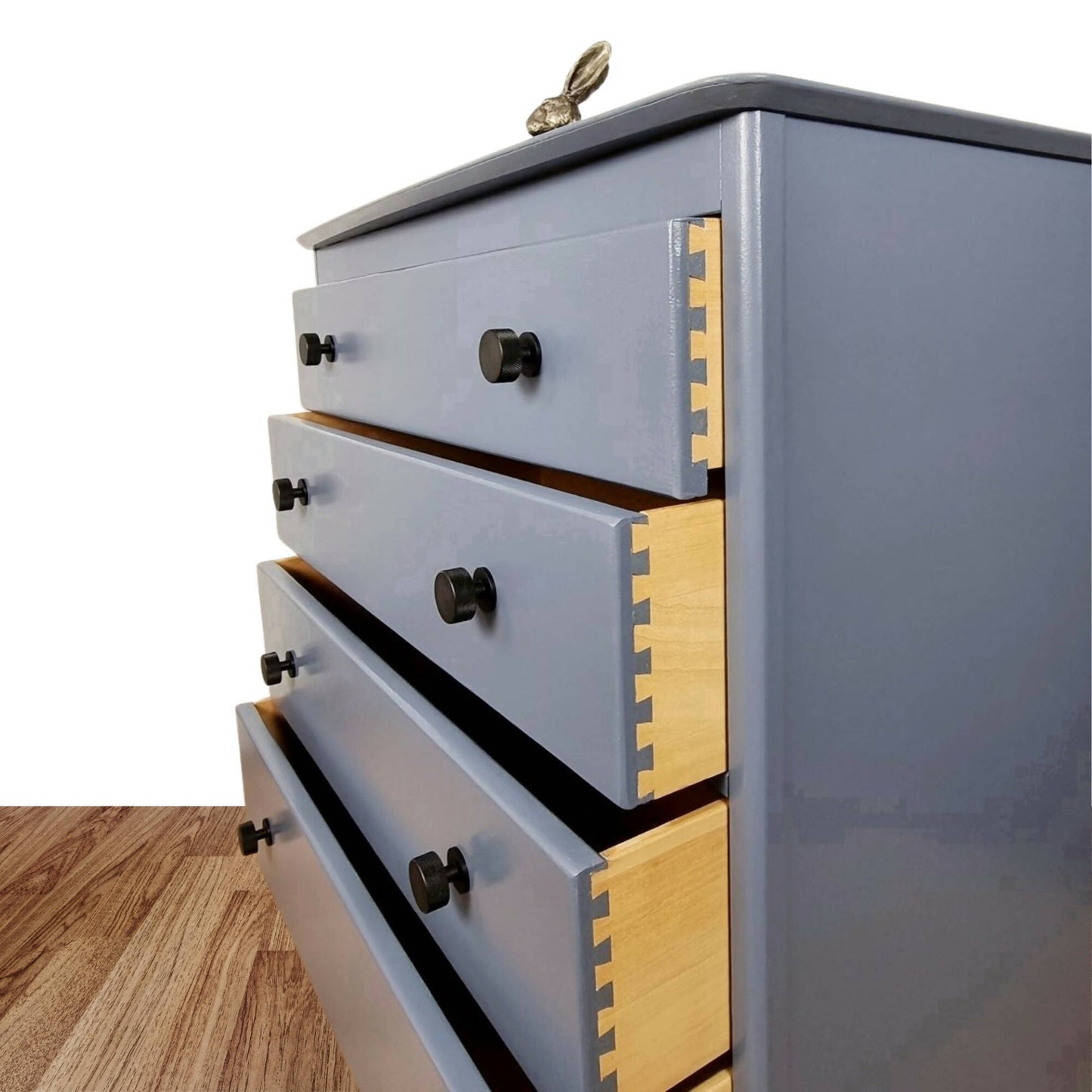 Blue chest of drawers with black handles, Bedroom furniture, Four drawers, Lebus