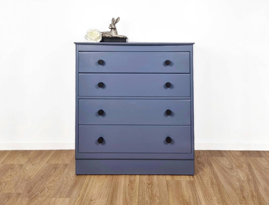 Blue chest of drawers with black handles, Bedroom furniture, Four drawers, Lebus