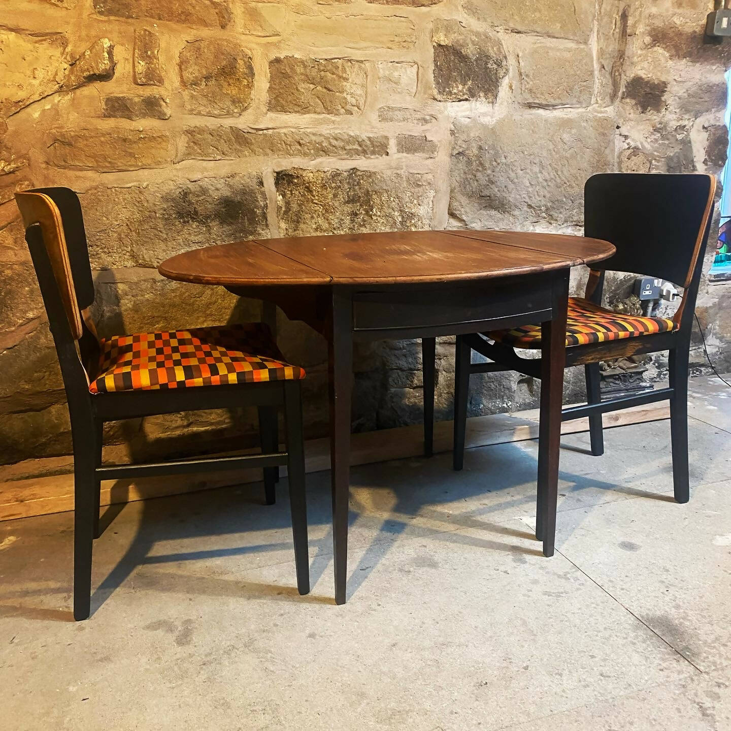Vintage Beautility Dining Chairs Upholstered In London Transport Fabric