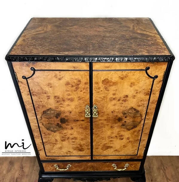 Vintage Cocktail Cabinet, Queen Anne Drink Cabinet Art Deco