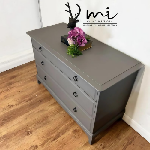 Refurbished Vintage Stag Minstrel Chest Of Drawers - Mid Grey - Matt Black