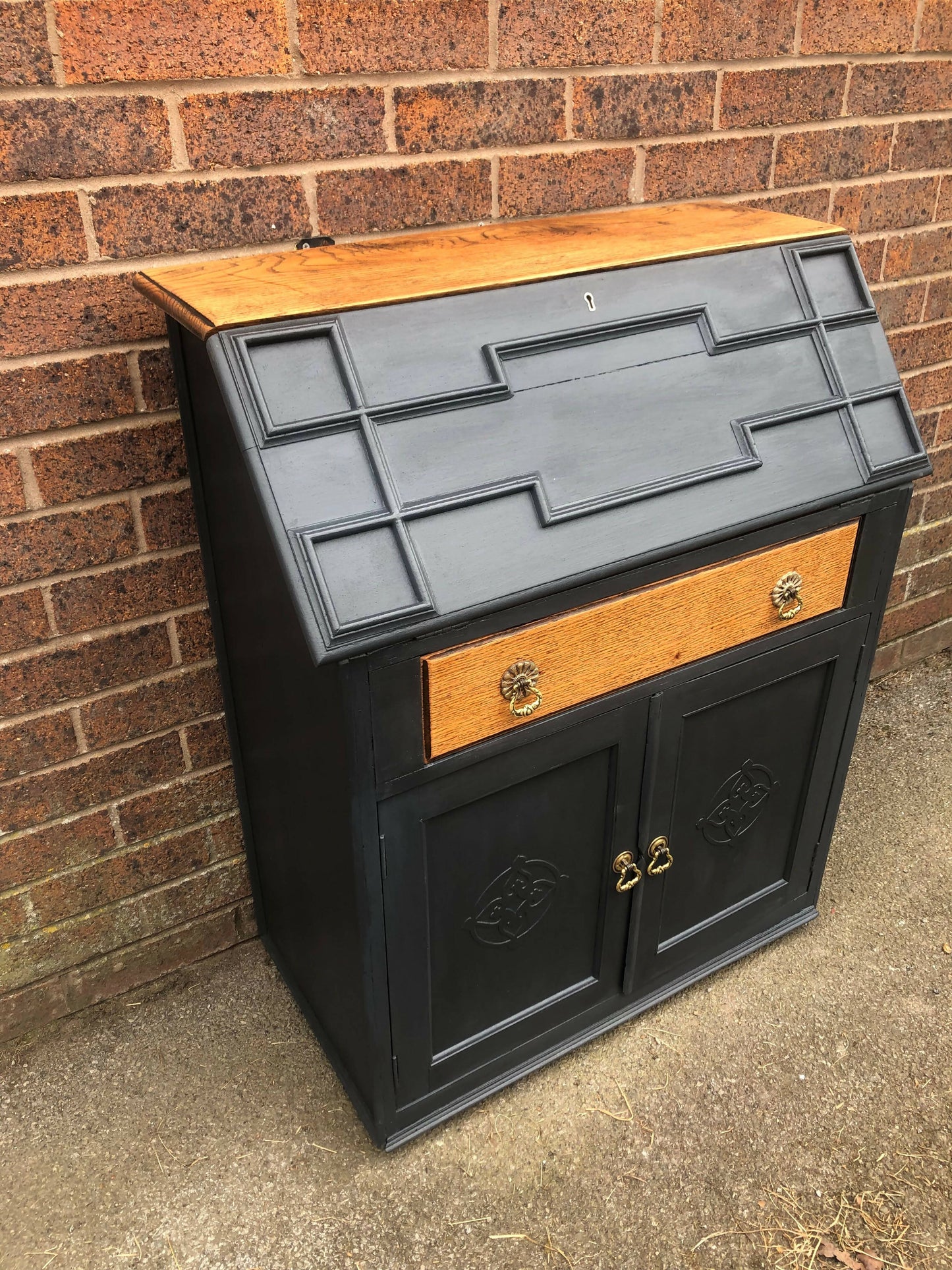 Small Vintage Writing Bureau Handpainted in Dusky Black