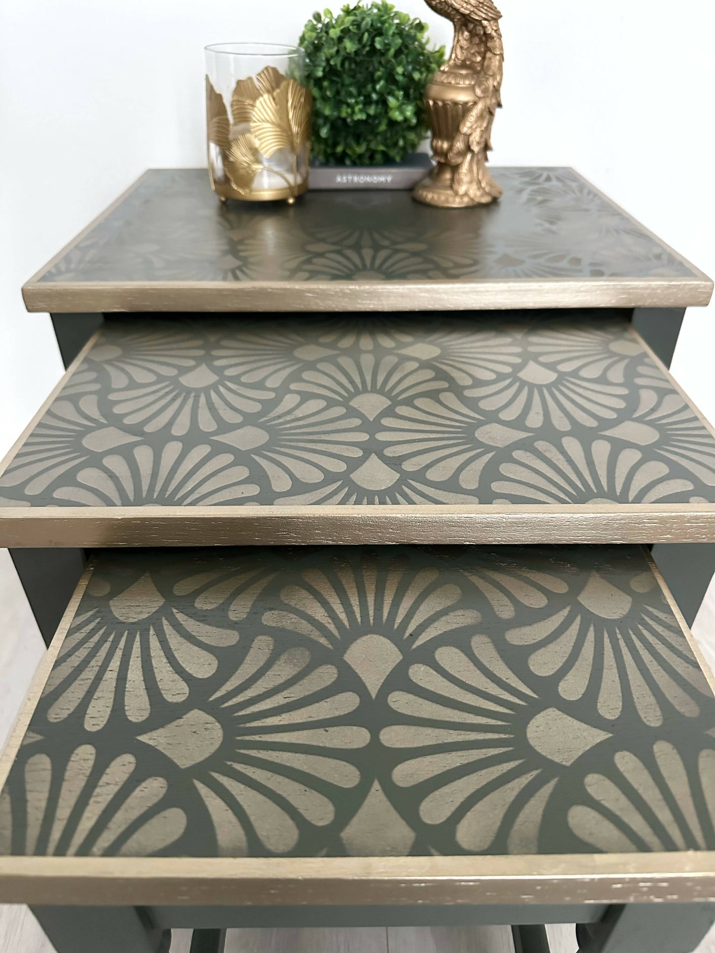 Nest of Tables, Olive Green and Gold