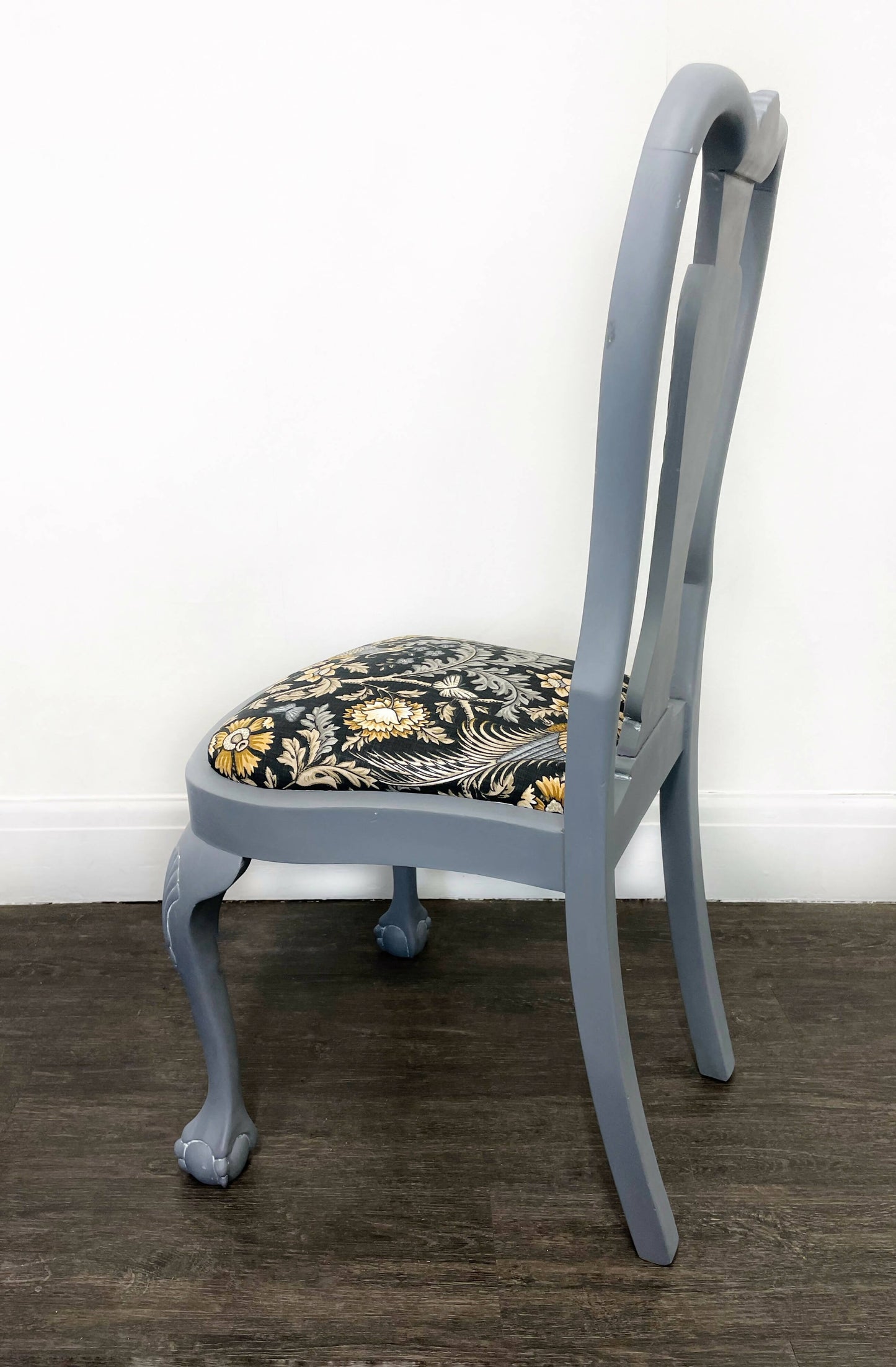 Set of 4 Grey Claw and Ball Mahogany Dining Chairs