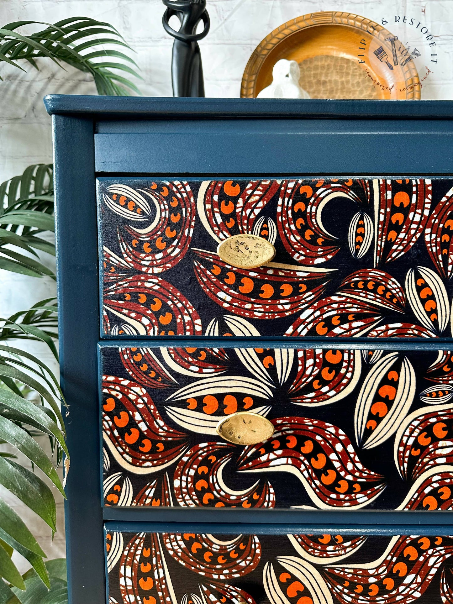 Harris Lebus MCM 4 Drawer Chest of Drawers Dresser Hand-Painted in Navy Blue