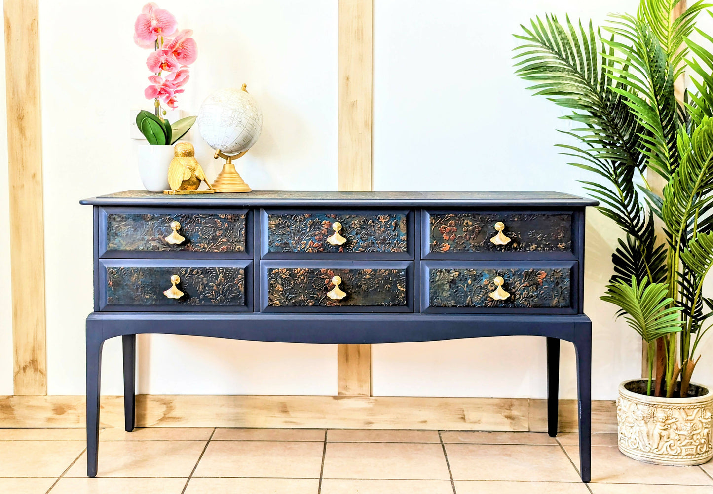 Vintage painted navy blue Stag minstrel dressing table/ sideboard/ console table