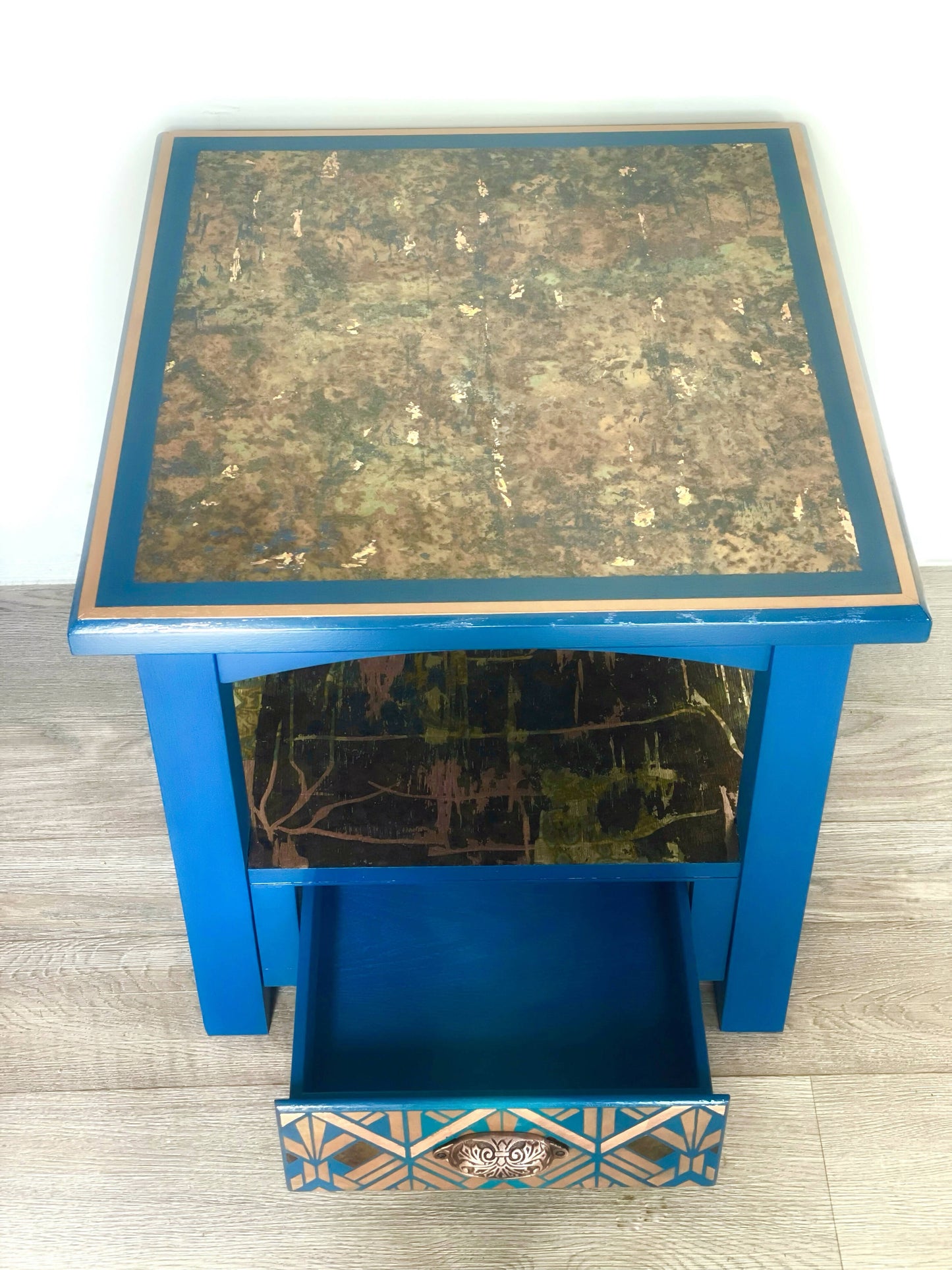 Solid wood square coffee table with drawer and under shelf storage
