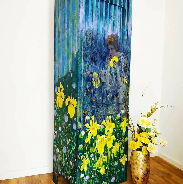 handpainted gentlemens cupboard, laundry cupboard, office storage, food palour, hall cupboard for shoes, made to order
