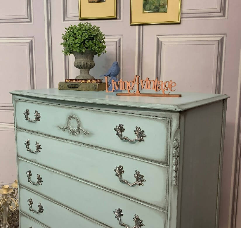 Blue French Tallboy Chest of Drawers