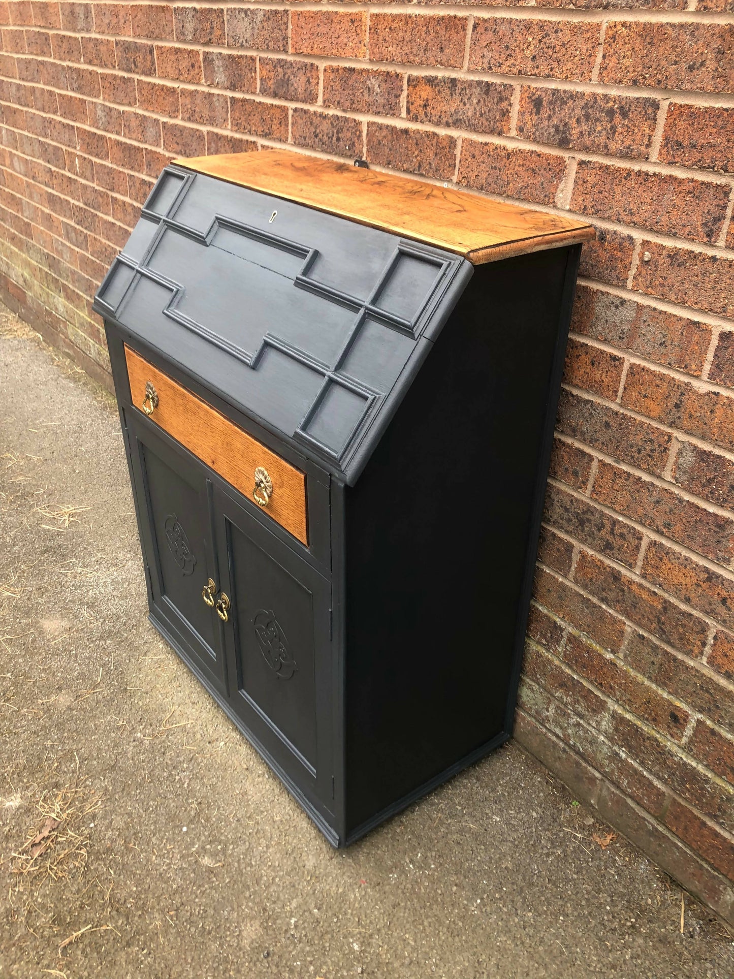 Small Vintage Writing Bureau Handpainted in Dusky Black