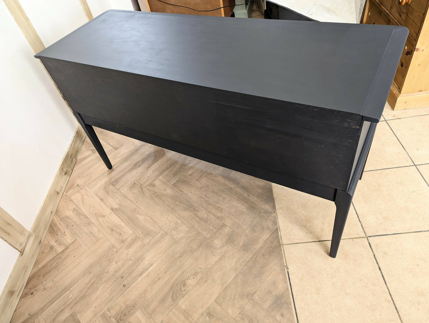 Stag minstrel black grey sideboard, spray painted retro console table, wood 6 drawers chest of drawers, dressing table