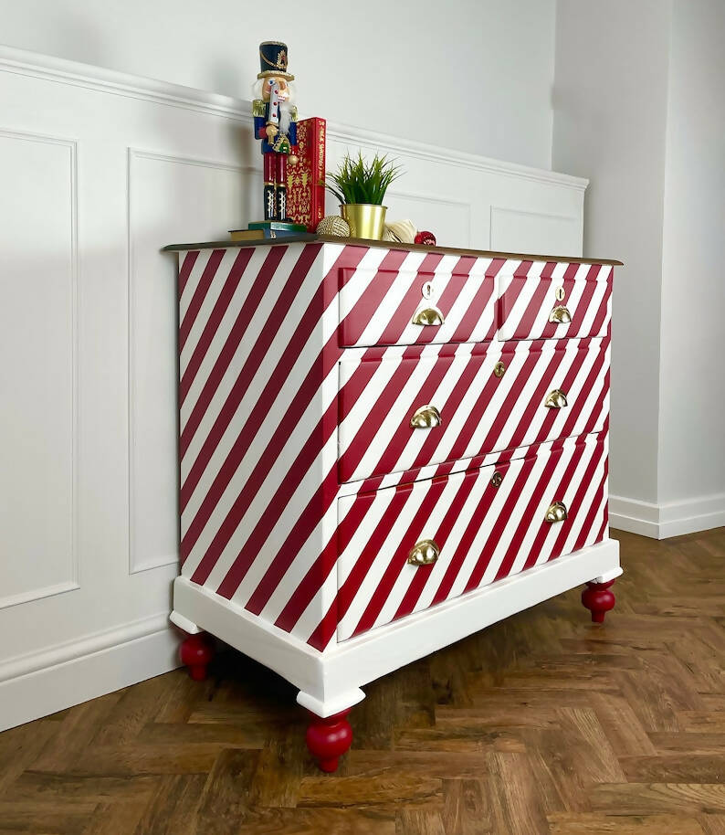 Vintage Red & White Hand Painted Drawers