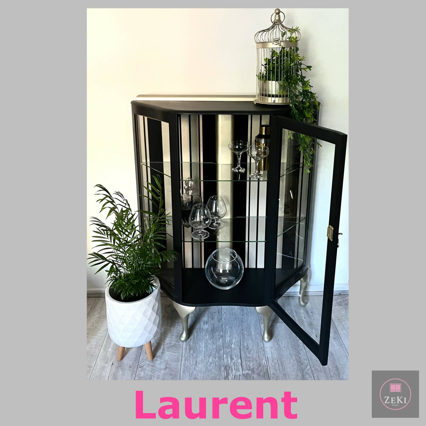 Vintage Black & Champagne Gold Drinks / Display / Gin Cabinet