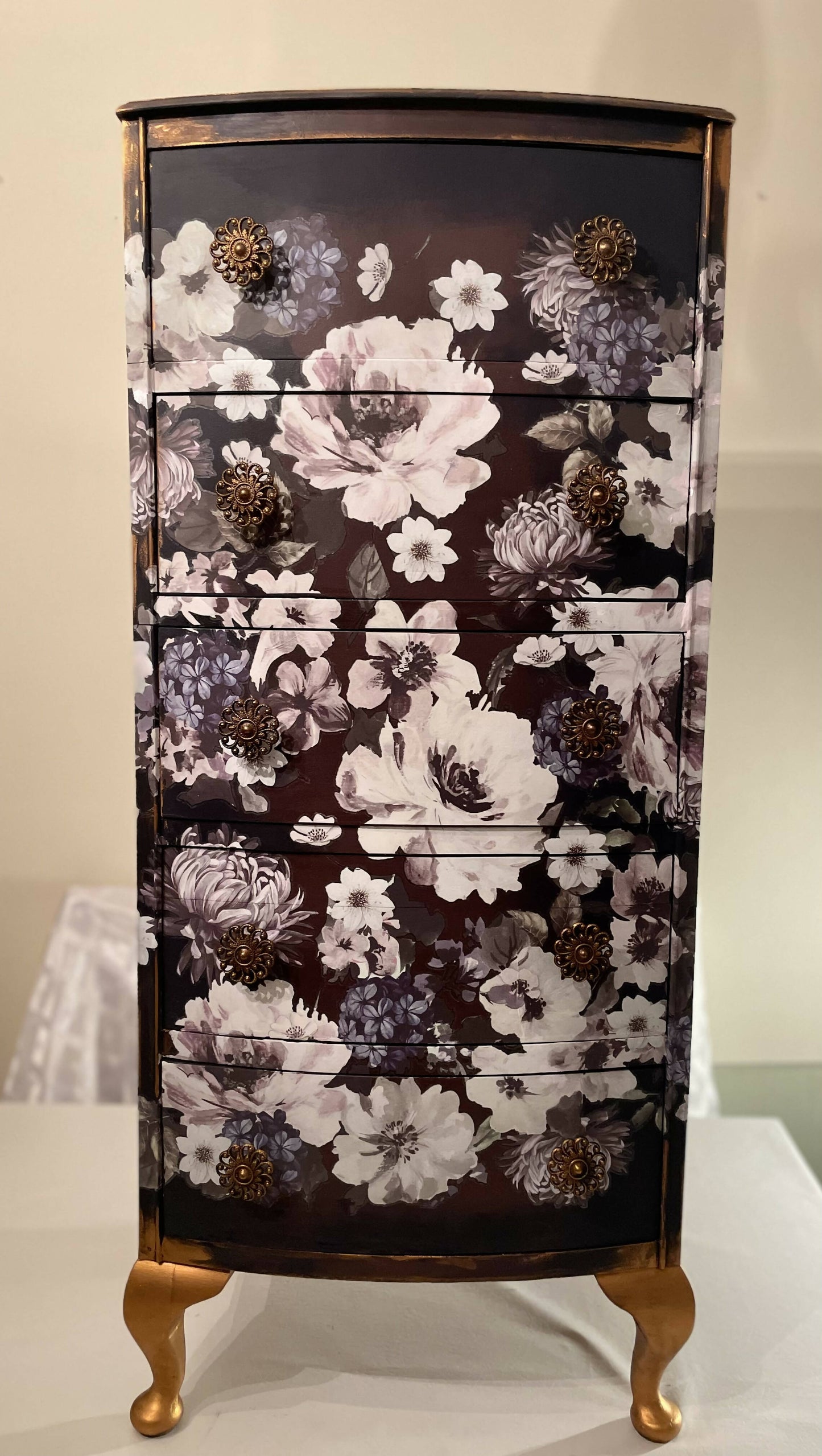 SOLD SOLD Tall Floral Tallboy Chest of Drawers / Bedside Cabinet