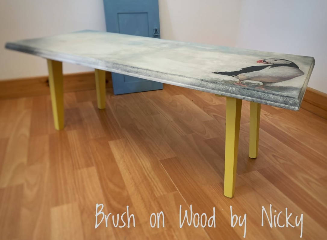 Hand Painted Vintage Puffin Coffee Table