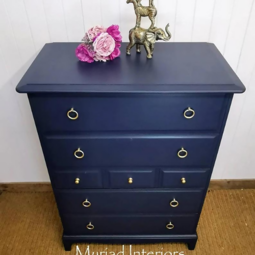 Vintage Stag Minstrel Navy Blue Tallboy Chest of Drawers