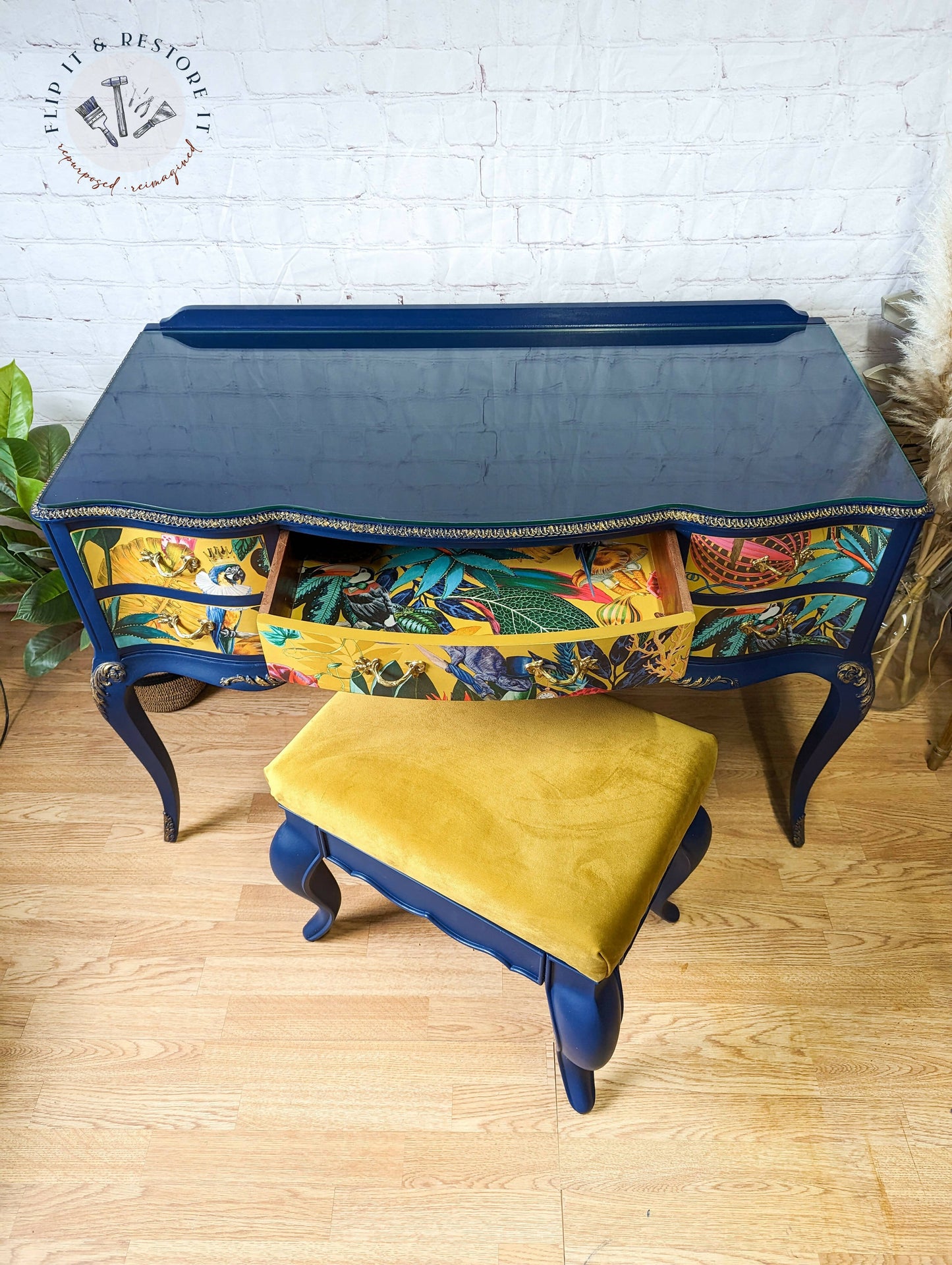 Vintage French Style Painted Bedroom Set - Dressing Table, Vanity, Desk, Sideboard and Stool, Statement, Maximalist MADE TO ORDER