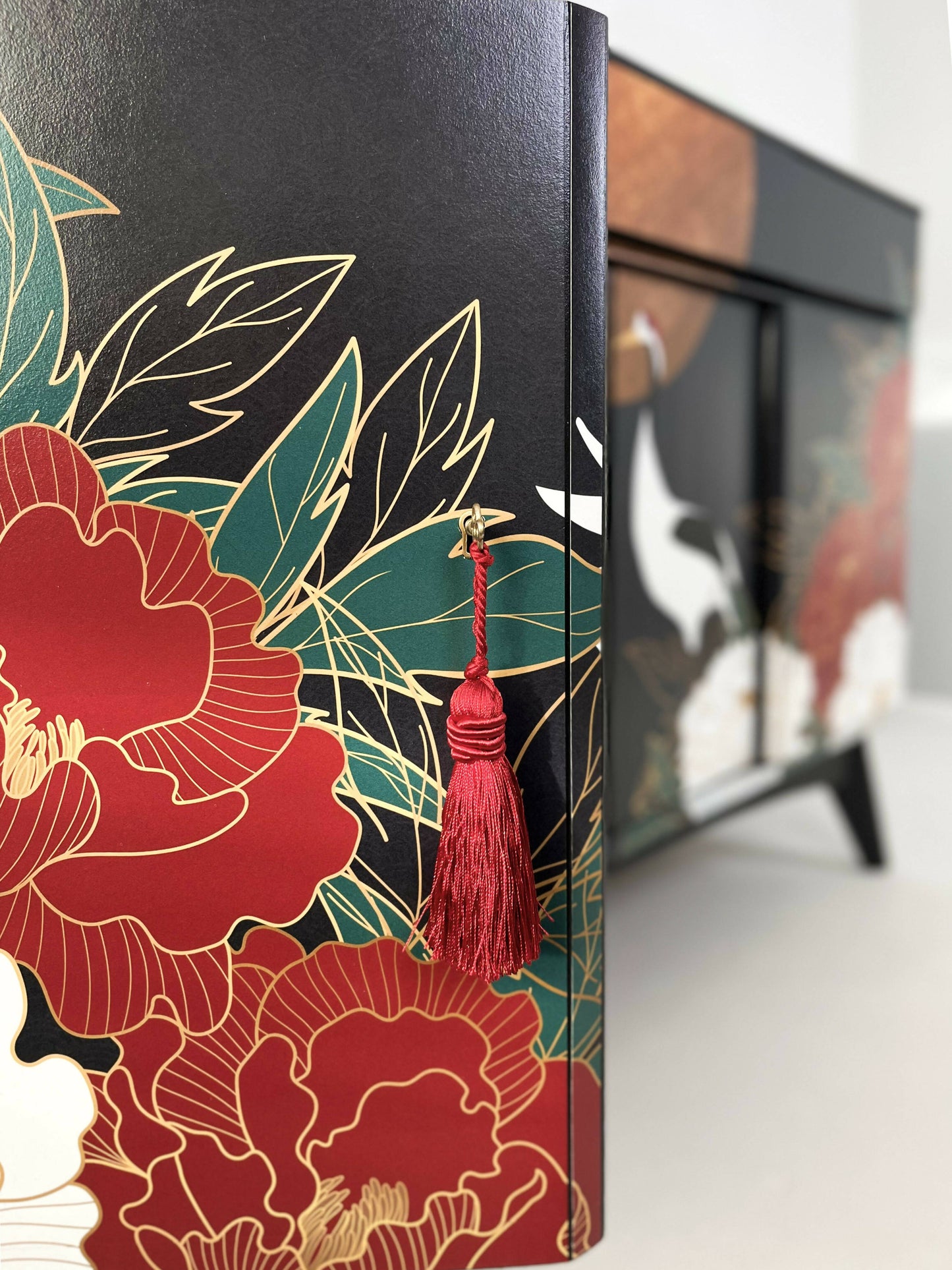Upcycled Contemporary sideboard floral design Oriental design modern TV stand Painted TV unit Art deco sideboard Drawers and cabinets Chinoiseries