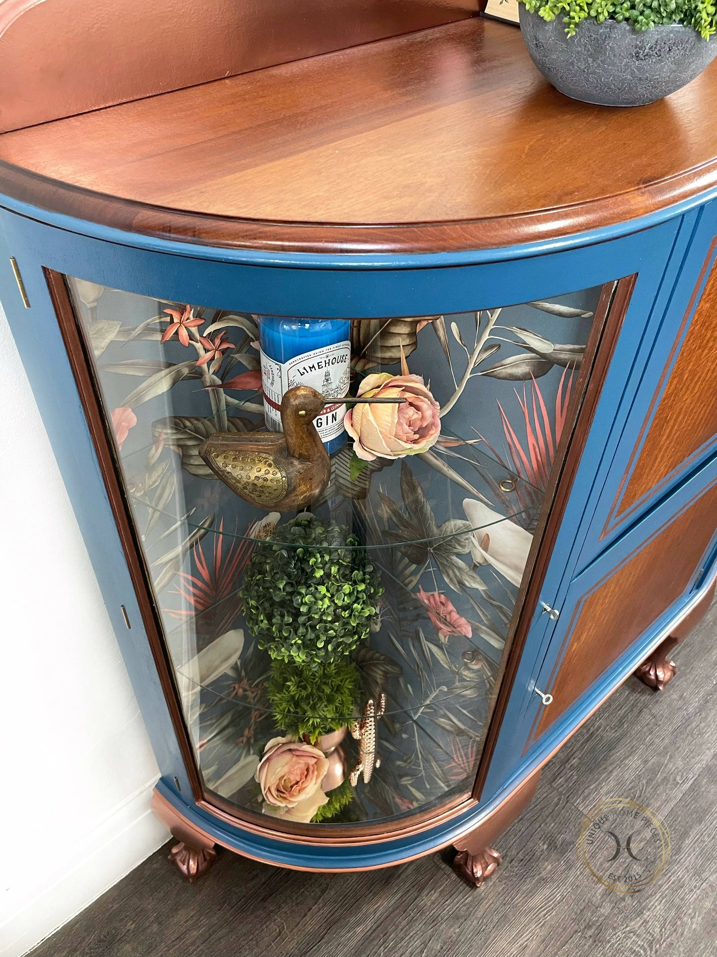 Art Deco Style Cocktail Cabinet, Blue Display Cabinet, China Cabinet