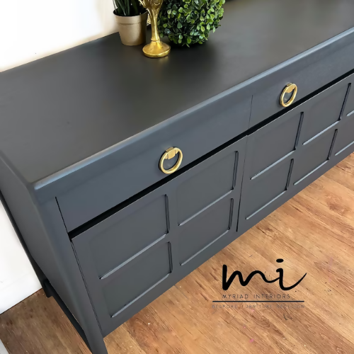 Large Black Nathan Squares Vintage Sideboard Drinks cabinet