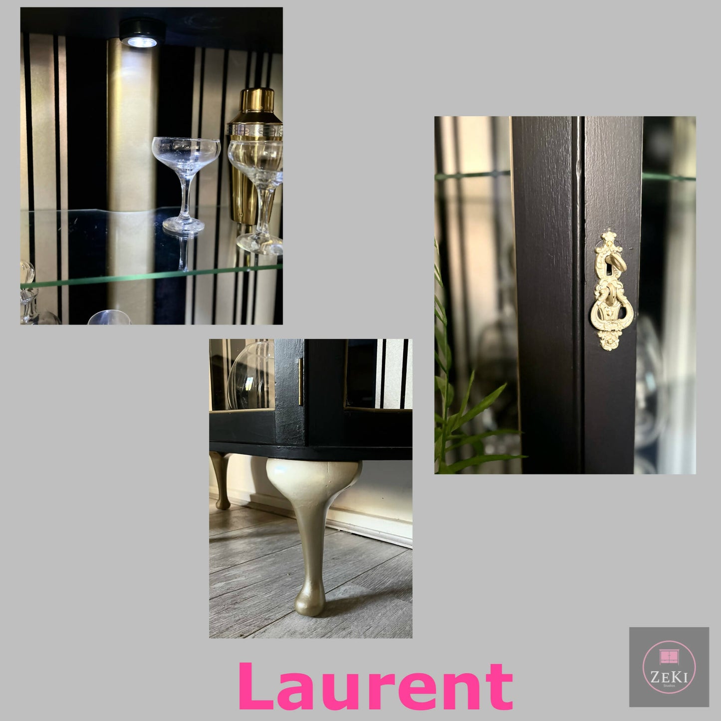 Vintage Black & Champagne Gold Drinks / Display / Gin Cabinet