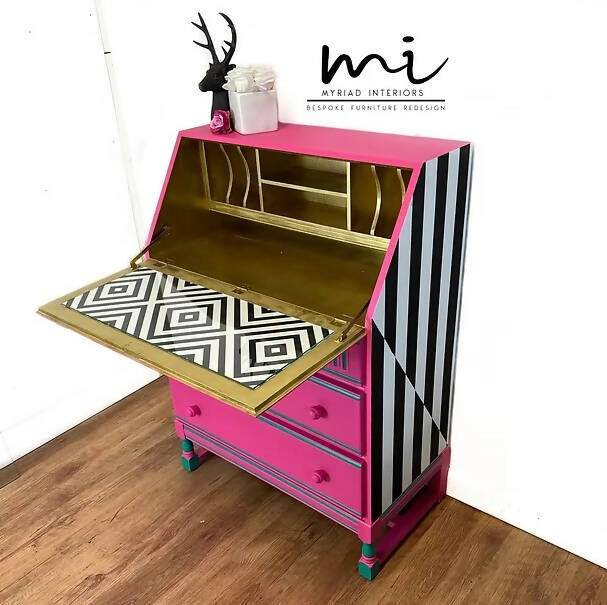Maximalist vintage Bureau, Desk, Secretary, bright pink