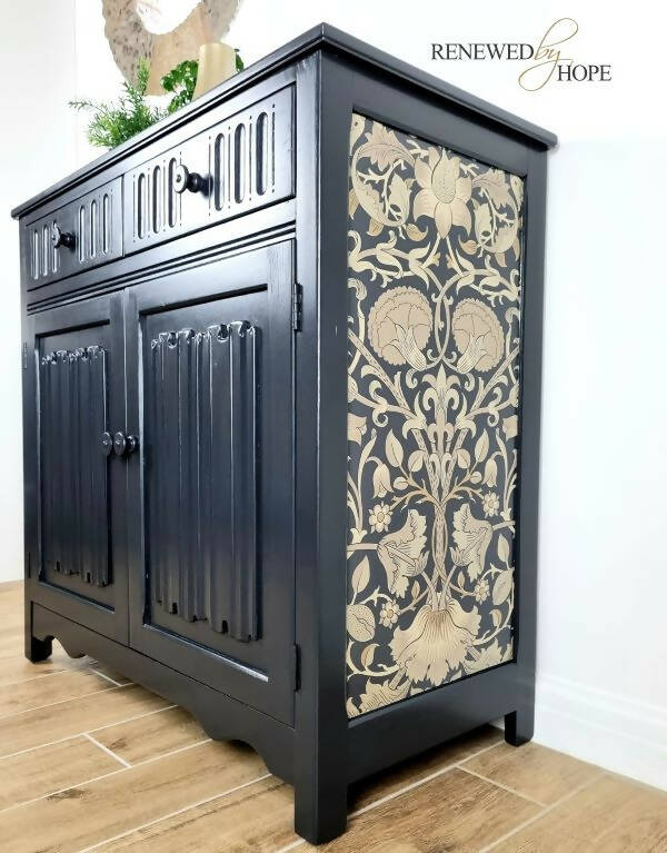 Off Black Sideboard, Linenfold Paneling, William Morris Wallpaper, Oak Cupboard, MADE TO ORDER