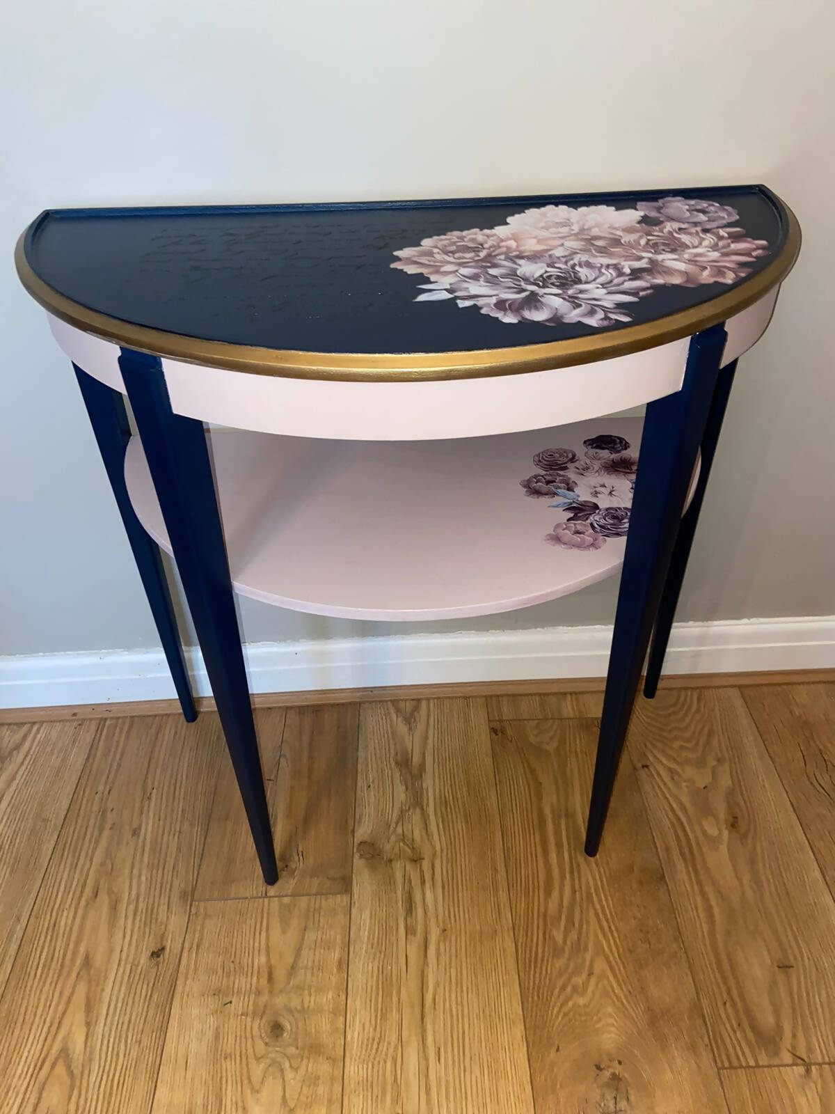 Upcycled half moon console table