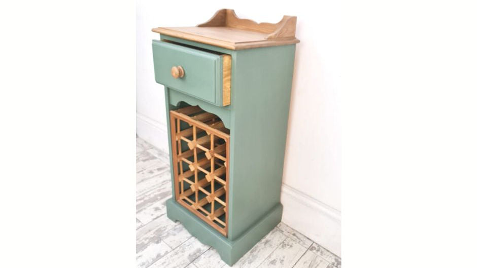 Free standing Wine Rack, Hand painted Green