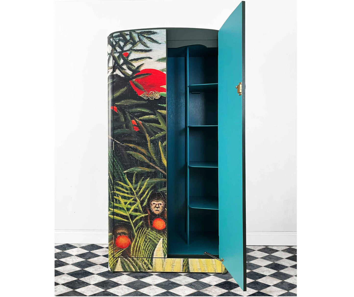 Upcycled Art Deco Wardrobe For Bedroom Jungle Design Children's Bedroom Furniture Two Door Wardrobe Animal Print Gentleman's Single Wardrobe