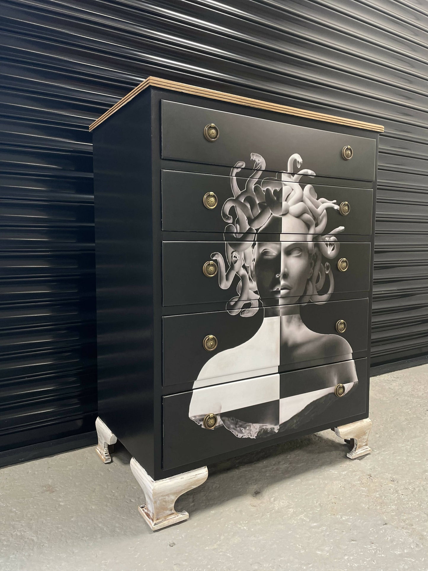 Black stunning G-Plan solid wood chest of five drawers.