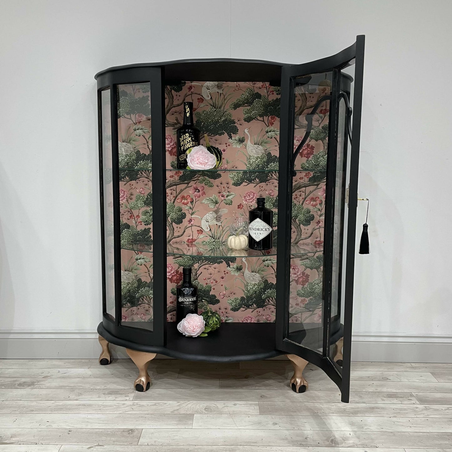 GIN CABINET *** made to order - Similar cabinets in stock *** - Vintage Antique Drinks Cocktail Cabinet in black and pink