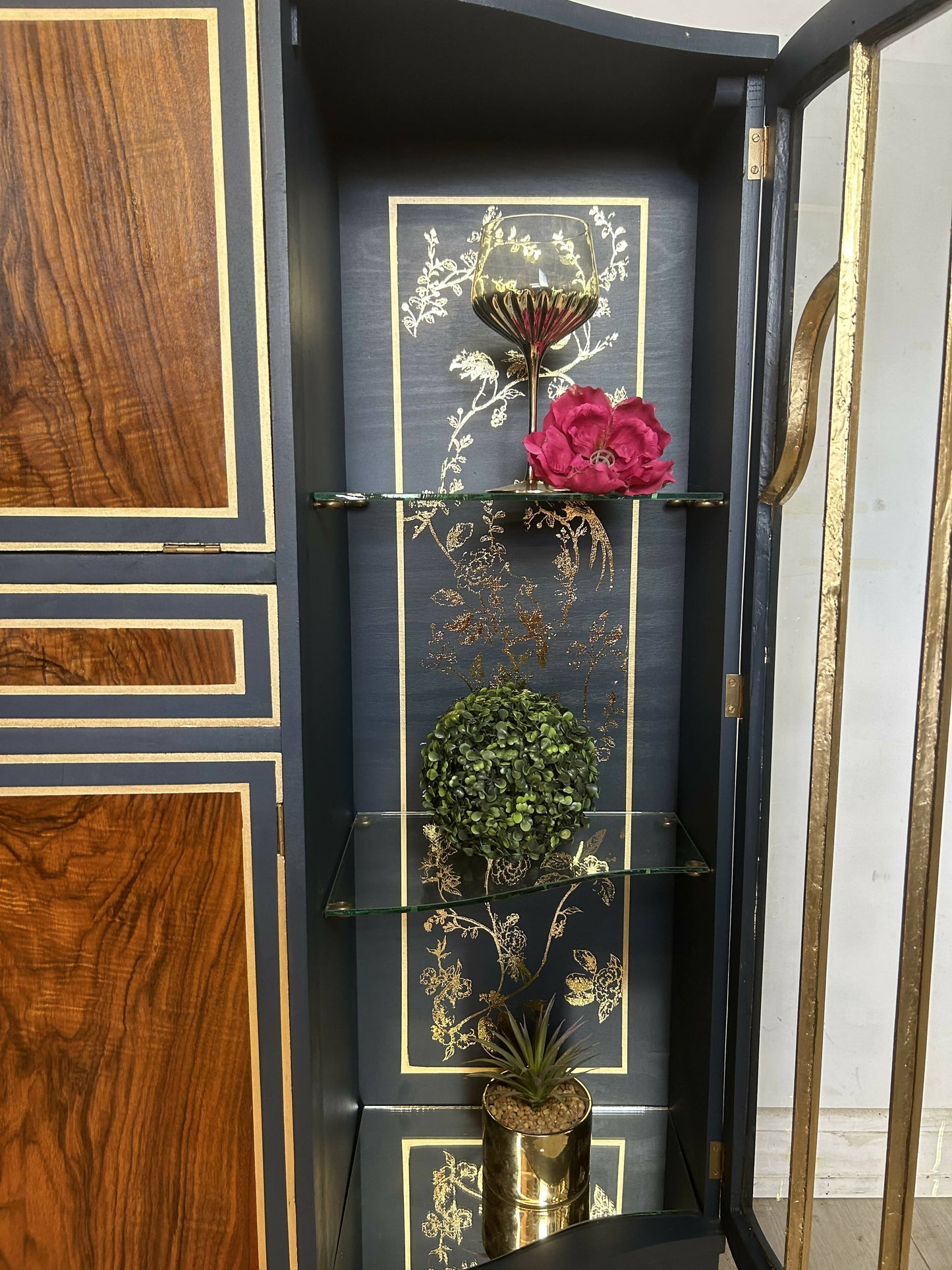 Blue and Gold Song Bird Cocktail Cabinet