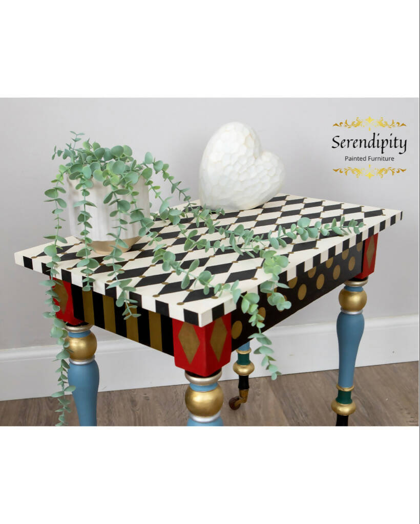 Mackenzie-Childs inspired Whimsical Painted Table, Harlequin Table, Alice in Wonderland Table.
