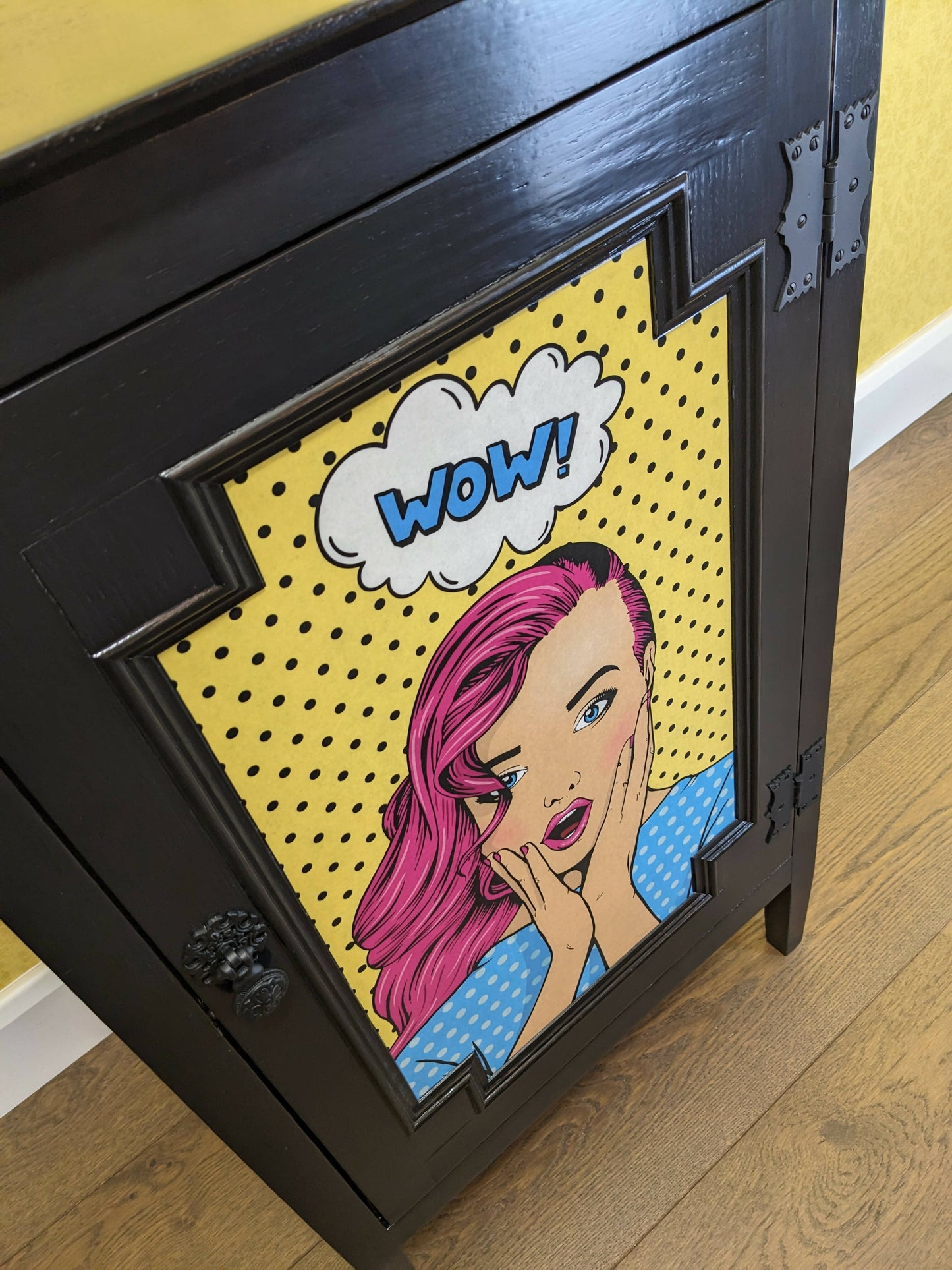 Vintage cupboard upcycled in pop art style.