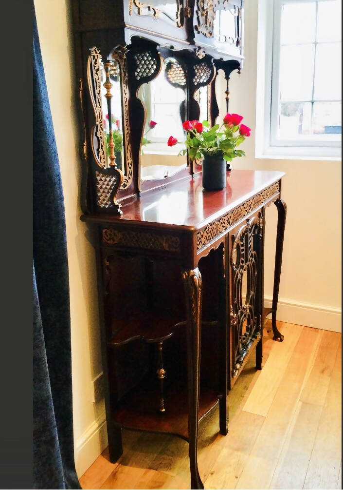 Edwardian Dresser, sideboard, display cabinet, cocktail cabinet. Renovated, gilded. Antique sideboard, Show stopping buffet.