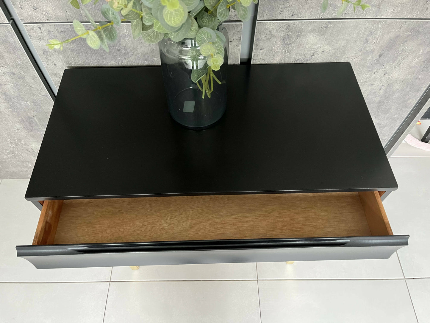 Refurbished mid century modern black and gold chest of drawers