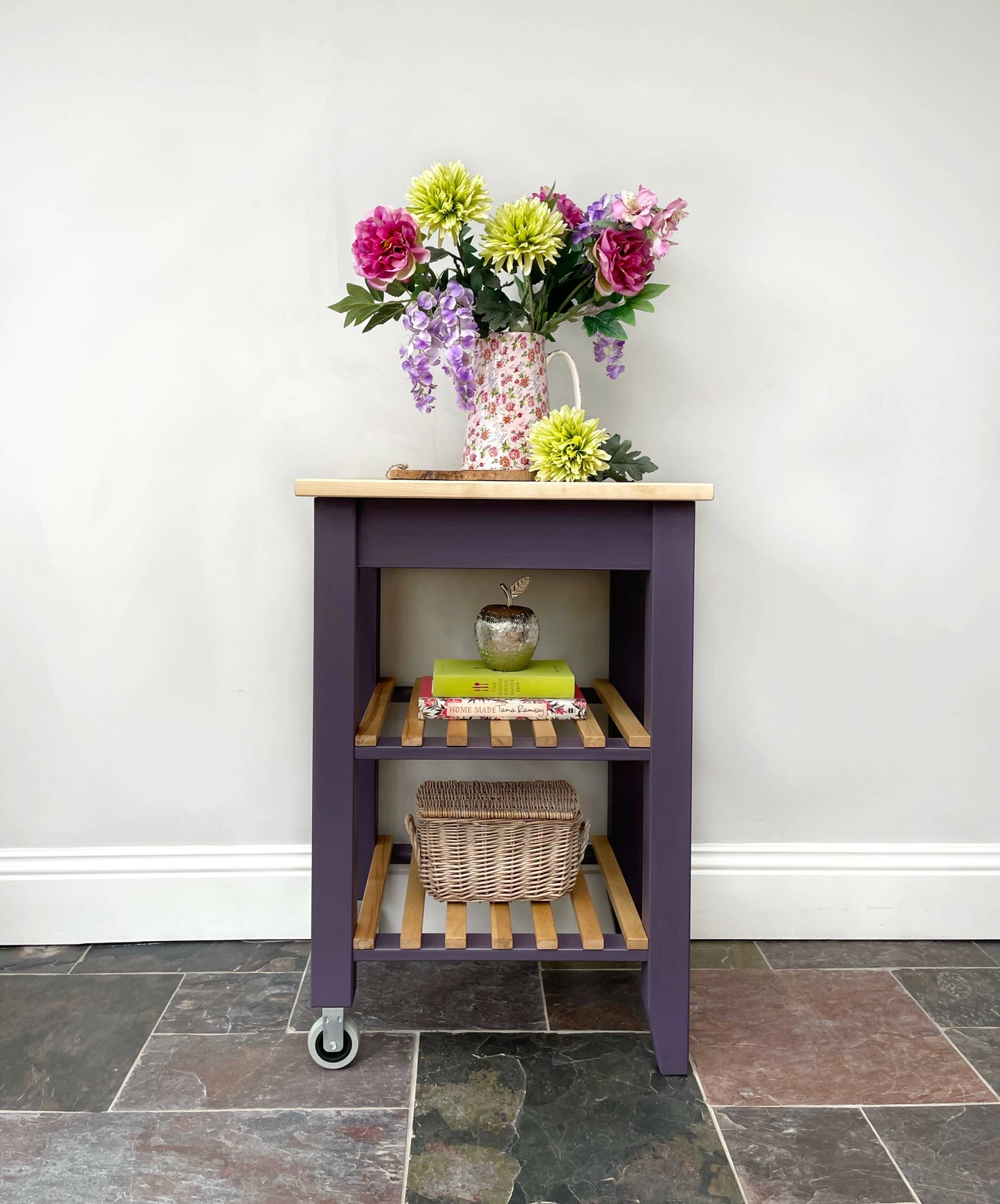SOLD Hand Painted Vintage Kitchen Trolley Island