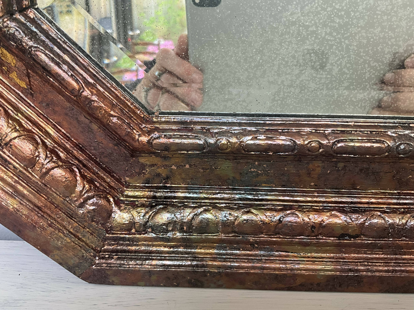 Large vintage wall mirror copper coloured