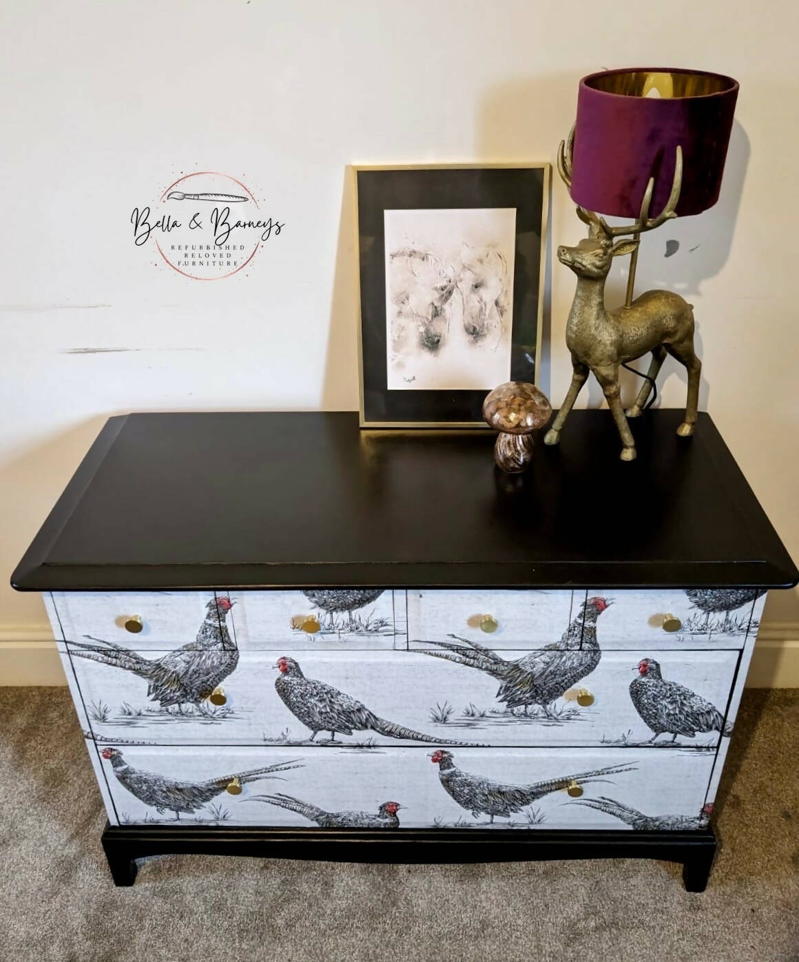 Vintage Stag Pheasant Chest of Drawers