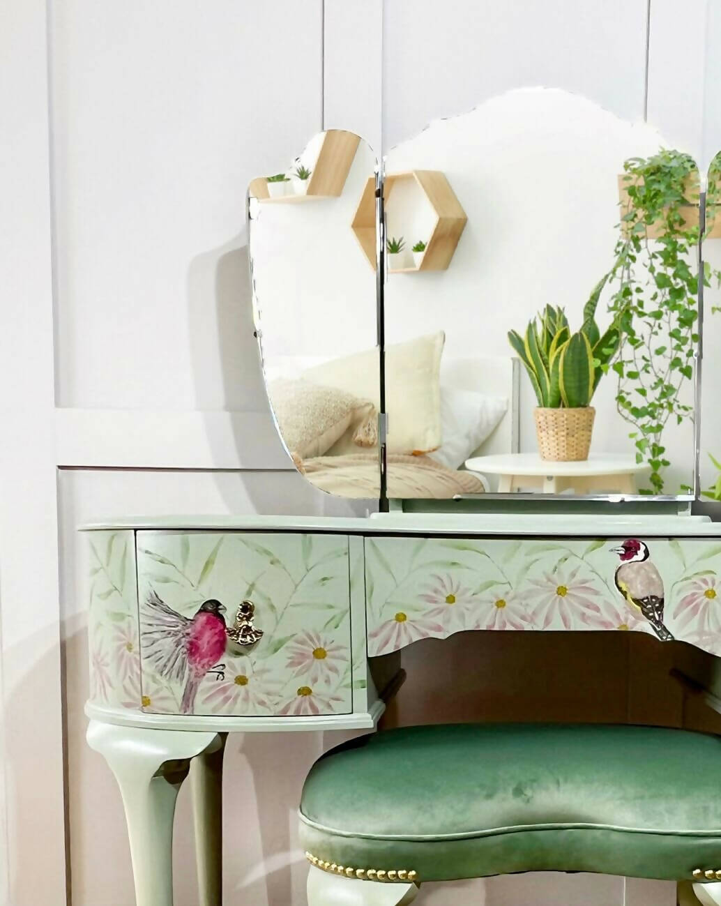 Dressing Table with Triple Mirror and Stool