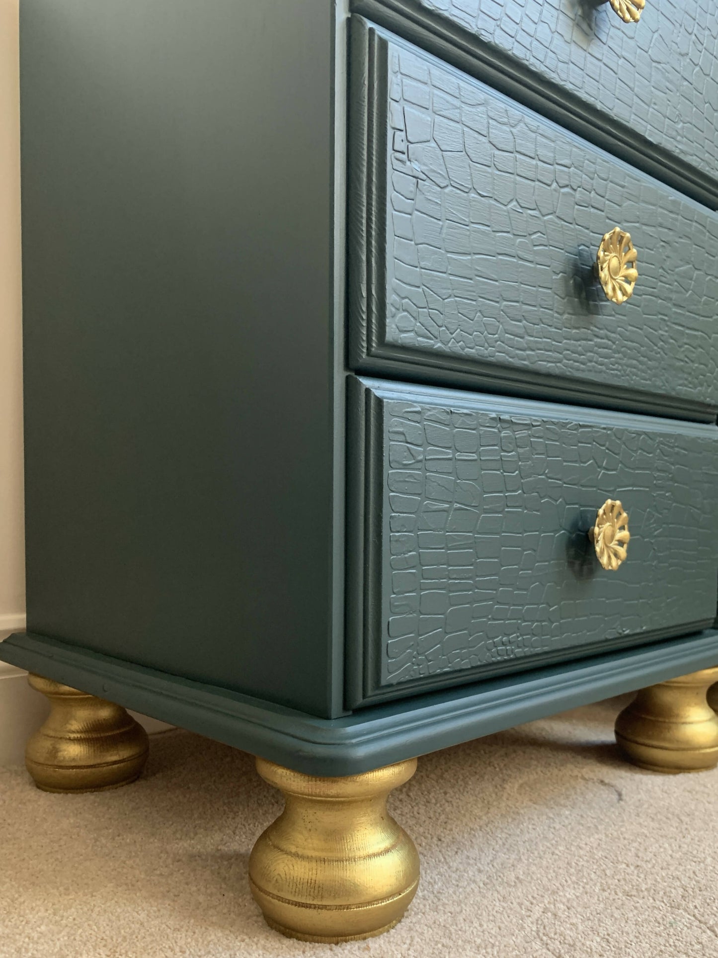 NOW SOLD Commission Available - Green and Gold Mock Croc Bedside Tables