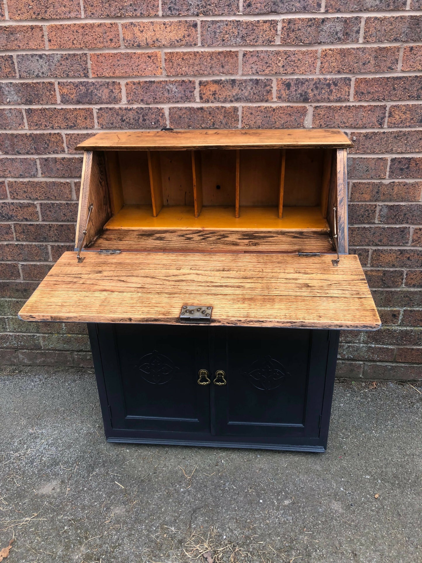 Small Vintage Writing Bureau Handpainted in Dusky Black