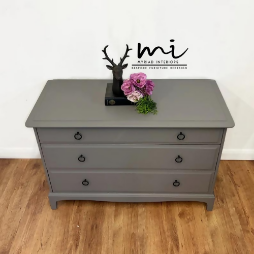 Refurbished Vintage Stag Minstrel Chest Of Drawers - Mid Grey - Matt Black