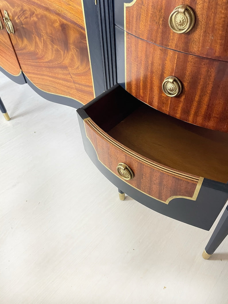 Strongbow Serpentine Sideboard In Blue and Gold