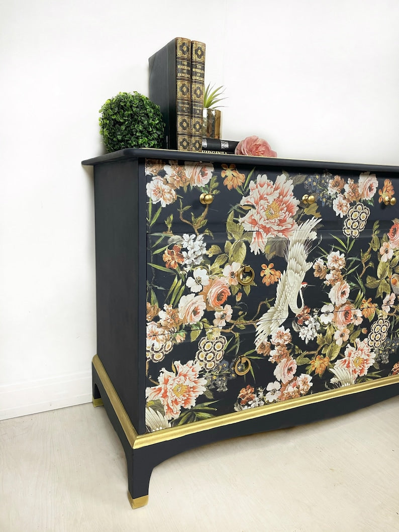 Stag Blue Chinoiserie 4 over 2 Chest of 6 drawers